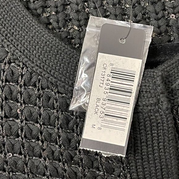 NWT EYN Womens Black Crochet Cardigan Sweater metallic size medium hidden snaps - Picture 4 of 7